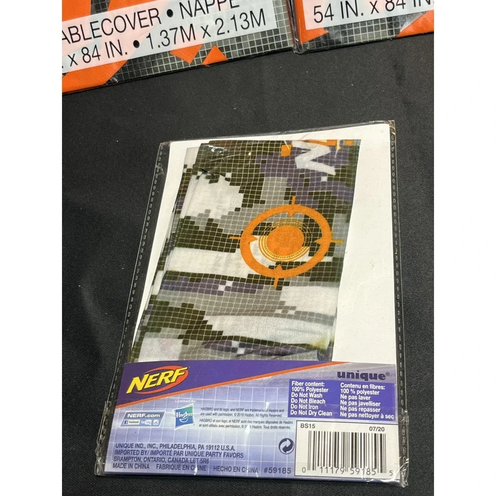 NERF Party Supplies Lot: 2 Plastic Tablecovers & 1 Pack of 4 Arm Sleeves Blaster